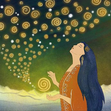 Медитация в цветущем саду у бирюзового озера